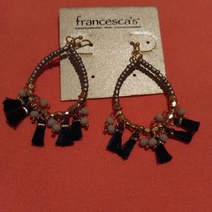 Black Beaded Tassel Earrings